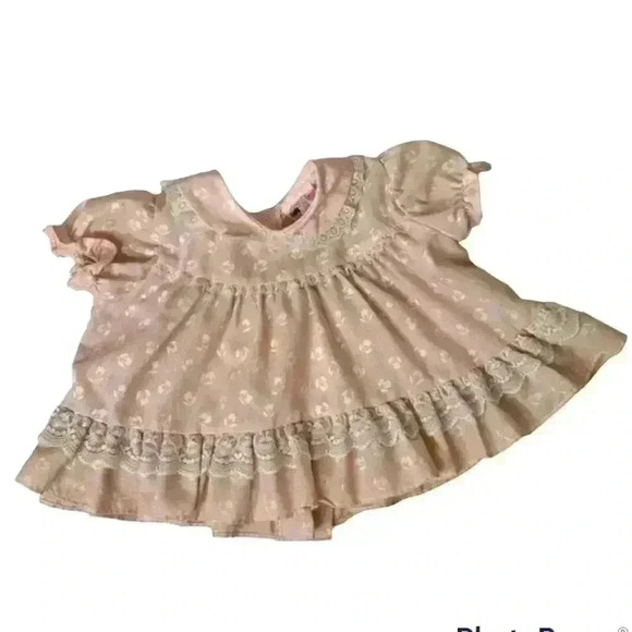Vintage Dainty Delights Peach Pink Floral Ruffle Dress 12 Month Baby - Picture 1 of 4